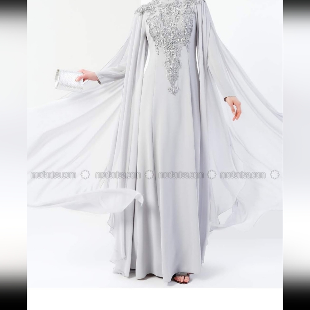 Modanisa Grey long-sleeved dress